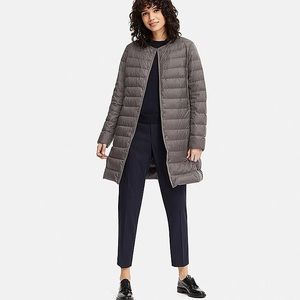 NWOT Uniqlo ultralight down long colarless coat M